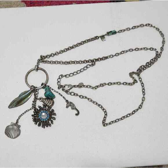Chico's seahorse, turquoise, and Seashell long pendant necklace - Picture 4 of 7